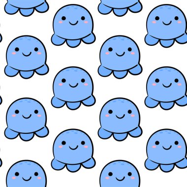 Şirin ahtapot kusursuz desen. Karikatür hayvan geçmişi. Çocuklar, tekstil ve kumaş için vektör arkaplan.