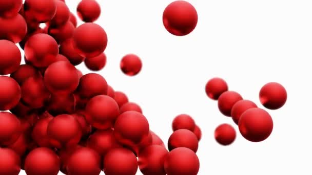 红色闪亮的球落在盒子里 完全填满了整个空间 物理过程的模拟 3D渲染 — 图库视频影像
