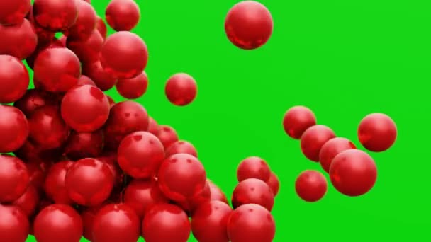 Red Shiny Balls Fall Box Completely Fill Space Simulation Physical — Stock Video