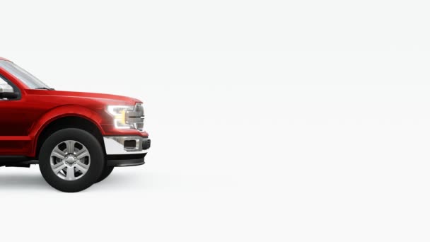 Egy Nagy Modern Pickup Teherautó Dupla Fülkével Világító Fényszórók Fehér — Stock videók
