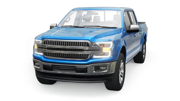 Una Gran Camioneta Azul Moderna Con Una Cabina Doble Faros —  Fotos de Stock
