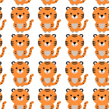 Şirin Kaplan Şablonu. Çocuklar, tekstil, desen kumaş, duvar kağıdı için karikatür hayvan arkaplanı