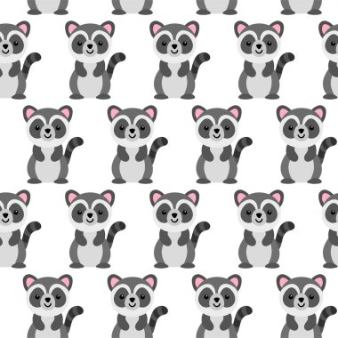 Şirin rakun deseni. Çocuklar, tekstil, desen kumaş, duvar kağıdı için karikatür hayvan arkaplanı
