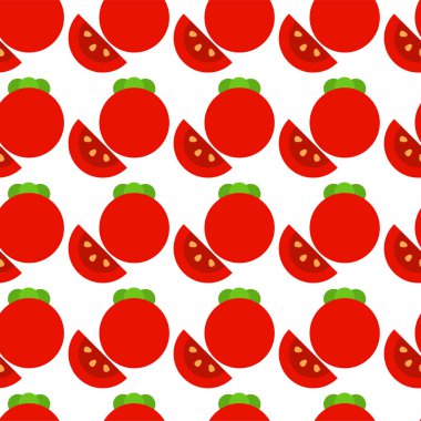 Sebze desenli domates. Organik gıdaların vektör çizimi. Beyaz arkaplanda izole edilmiş domatessiz desen