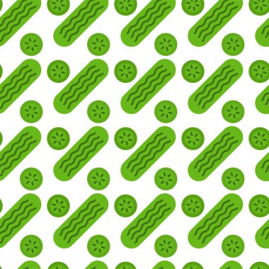 Beyaz arka planda izole edilmiş salatalıksız desen. Sebzelerin vektör illüstrasyonu