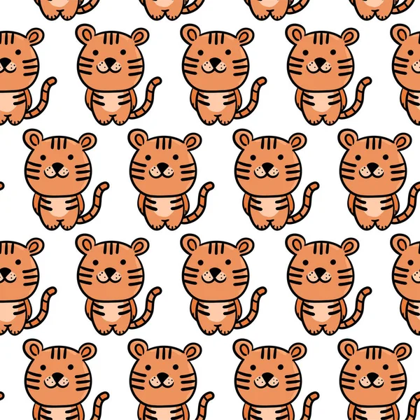 Padrão Tigre Bonito Desenhos Animados Fundo Animal Para Crianças Têxtil — Vetor de Stock