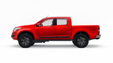 Beyaz arka planda kırmızı pikap. 3d oluşturma