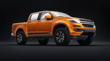 Beyaz arka planda Orang marka bir pikap. 3d oluşturma