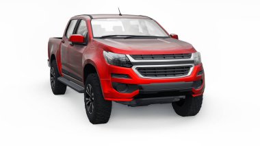 Beyaz arka planda kırmızı pikap. 3d oluşturma