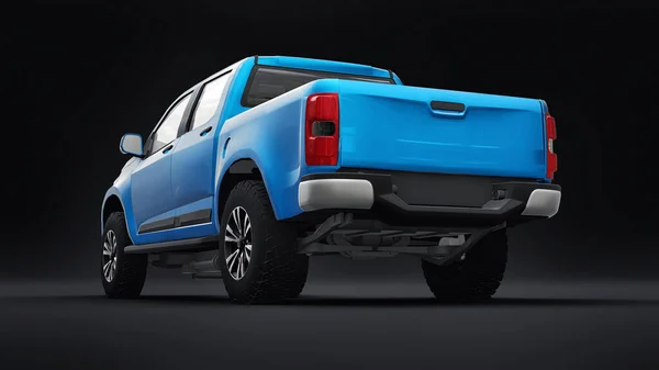 Kék Pickup Autó Fekete Háttérrel Renderelés — Stock Fotó