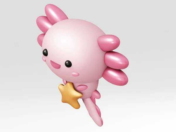 cartoon 3D illustration of Cute Axolotl.