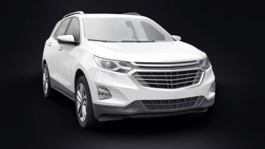 Siyah arka planda bir aile için beyaz, orta ölçekli şehir cipi. 3d oluşturma