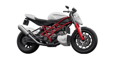 3 boyutlu illüstrasyon. Beyaz arka planda kırmızı şehir sporu motosikleti. 3d oluşturma