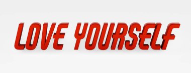 Beyaz arka planda kendini kaligrafik olarak sev. 3d illüstrasyon