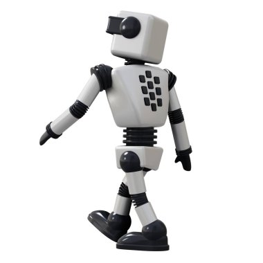 Beyaz arka planda izole edilmiş beyaz android robot. 3B görüntüleme