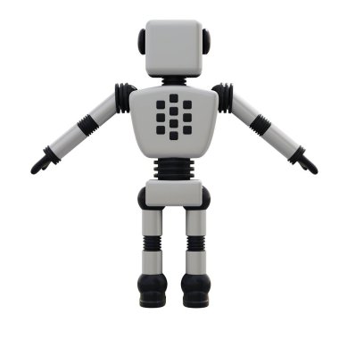 Beyaz arka planda izole edilmiş beyaz android robot. 3B görüntüleme