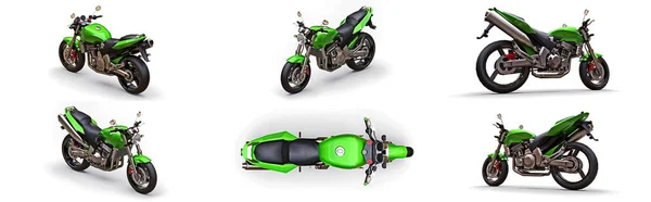 Definir Esporte Urbano Verde Motocicleta Dois Lugares Fundo Branco Ilustração — Fotografia de Stock