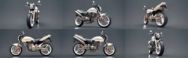 Set Weißes Urbanes Sport Zweisitzmotorrad Auf Grauem Hintergrund Illustration — Stockfoto