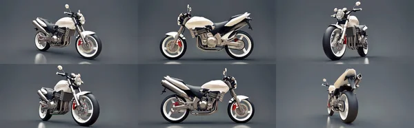 Set White Urban Sport Two Seater Motorcycle Gray Background Illustration — Stockfoto