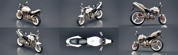 Set White Urban Sport Two Seater Motorcycle Gray Background Illustration — Foto Stock