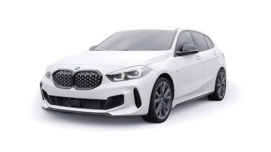 Tula, Russia. January 9, 2022: BMW M135i XDrive. White car isolated on white background. 3d rendering