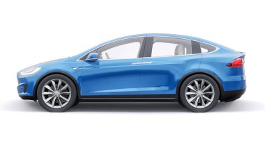 Tula, Rusya. 6 Ocak 2022: Tesla Model X tam boyutlu şehir cipi. Araba beyaz arka planda izole edilmiş. 3d oluşturma
