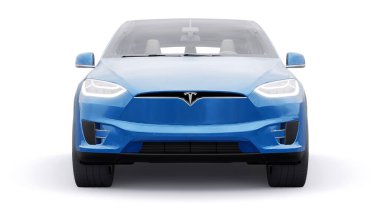 Tula, Rusya. 9 Ocak 2022: BMW M135i XDrive. Mavi araba beyaz arka planda izole edilmiş. 3d oluşturma.