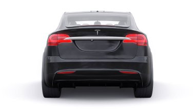 Tula, Rusya. 6 Ocak 2022: Tesla Model X tam boyutlu şehir cipi. Araba beyaz arka planda izole edilmiş. 3d oluşturma