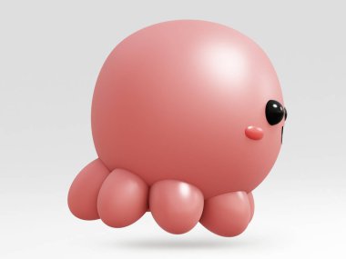Cartoon Octopus in profile 3D Rendering Illustration isolated