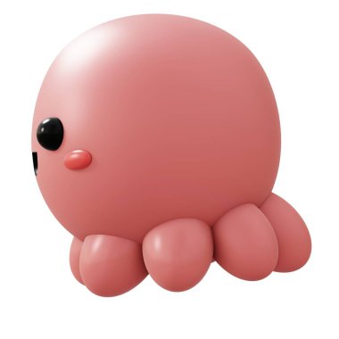 Cartoon Octopus in profile 3D Rendering Illustration isolated