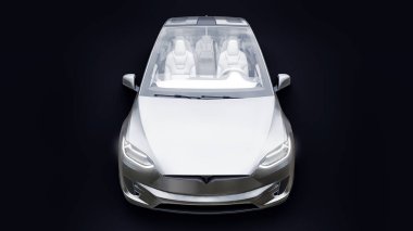 Tula, Rusya. 6 Ocak 2022: Tesla Model X tam boyutlu şehir cipi. Araba beyaz arka planda izole edilmiş. 3d oluşturma