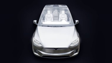 Tula, Rusya. 6 Ocak 2022: Tesla Model X tam boyutlu şehir cipi. Araba beyaz arka planda izole edilmiş. 3d oluşturma