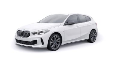 Tula, Russia. January 9, 2022: BMW M135i XDrive. White car isolated on white background. 3d rendering