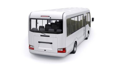 White Small bus for urban and suburban for travel. Car with empty body for design and advertising. 3d illustration.