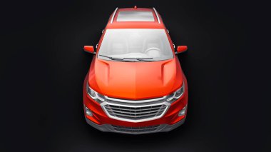 Siyah arka plandaki bir aile için orta büyüklükte kırmızı bir SUV. 3d oluşturma