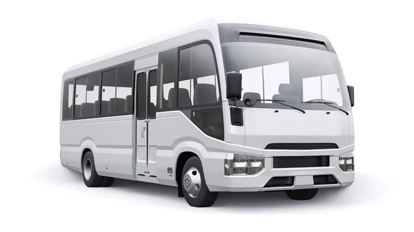 旅行のための都市と郊外のための白い小さなバス デザインや広告のための空のボディを持つ車 3Dイラスト — ストック写真