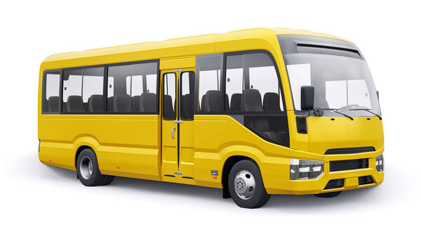 White Small bus for urban and suburban for travel. Car with empty body for design and advertising. 3d illustration.