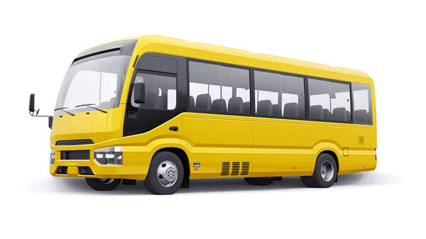White Small bus for urban and suburban for travel. Car with empty body for design and advertising. 3d illustration.