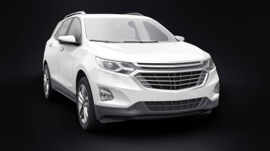 Siyah arka planda bir aile için beyaz, orta ölçekli şehir cipi. 3d oluşturma