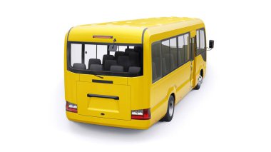 White Small bus for urban and suburban for travel. Car with empty body for design and advertising. 3d illustration.
