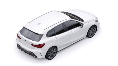 Tula, Russia. January 9, 2022: BMW M135i XDrive. White car isolated on white background. 3d rendering