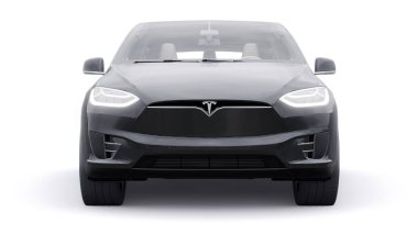 Tula, Rusya. 6 Ocak 2022: Tesla Model X tam boyutlu şehir cipi. Araba beyaz arka planda izole edilmiş. 3d oluşturma