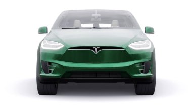 Tula, Rusya. 6 Ocak 2022: Tesla Model X tam boyutlu şehir cipi. Araba beyaz arka planda izole edilmiş. 3d oluşturma