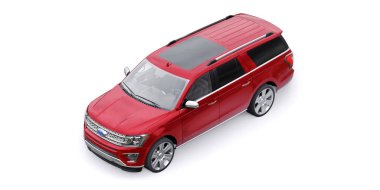 Tula, Rusya. 20 Ocak 2022: Ford Expedition 2019 Red Premium Family SUV beyaz arka planda izole edildi. 3d oluşturma.