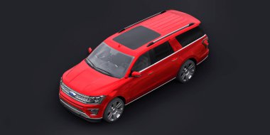 Tula, Rusya. 20 Ocak 2022: Ford Expedition 2019 Red Premium Family SUV siyah arka planda izole edildi. 3d oluşturma.