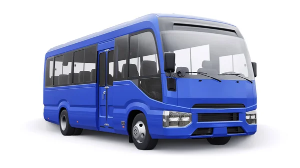 ブルー旅行のための小さなバス デザインや広告のための空のボディを持つ車 3Dイラスト — ストック写真
