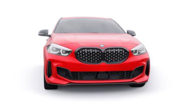Tula, Russia. January 9, 2022: BMW M135i XDrive. Red car isolated on white background. 3d rendering