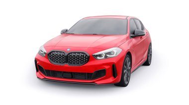 Tula, Russia. January 9, 2022: BMW M135i XDrive. Red car isolated on white background. 3d rendering