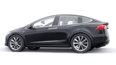 Tula, Rusya. 6 Ocak 2022: Tesla Model X tam boyutlu şehir cipi. Araba beyaz arka planda izole edilmiş. 3d oluşturma