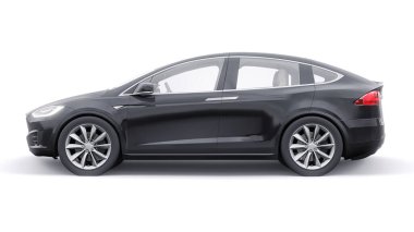 Tula, Rusya. 6 Ocak 2022: Tesla Model X tam boyutlu şehir cipi. Araba beyaz arka planda izole edilmiş. 3d oluşturma